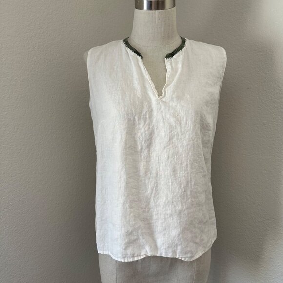 Banana Republic Tops - Banana Republic Linen Embroidered Split Neck Sleeveless Lightweight White Sz S